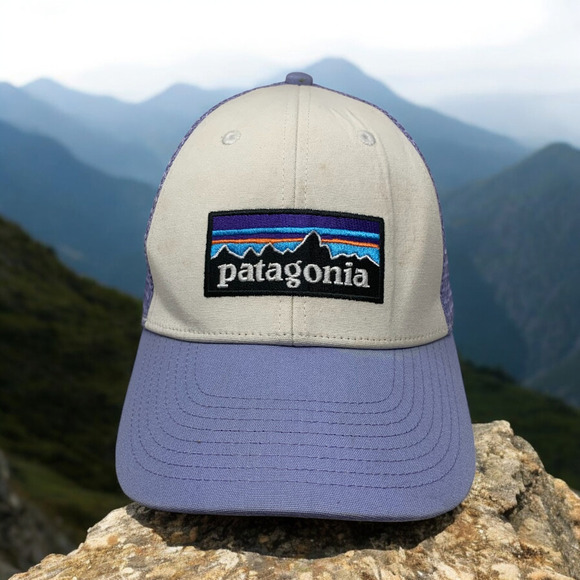 Patagonia Mesh Back Snapback Trucker Hat Cap Periwinkle & White Outdoor Hiking - Picture 1 of 6